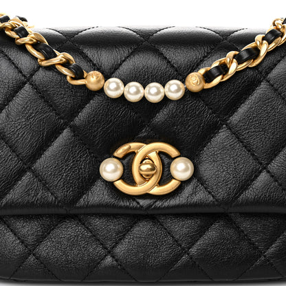 Chanel Glazed Calfskin Quilted Mini Pearl Side Flap Black 8 of 12
