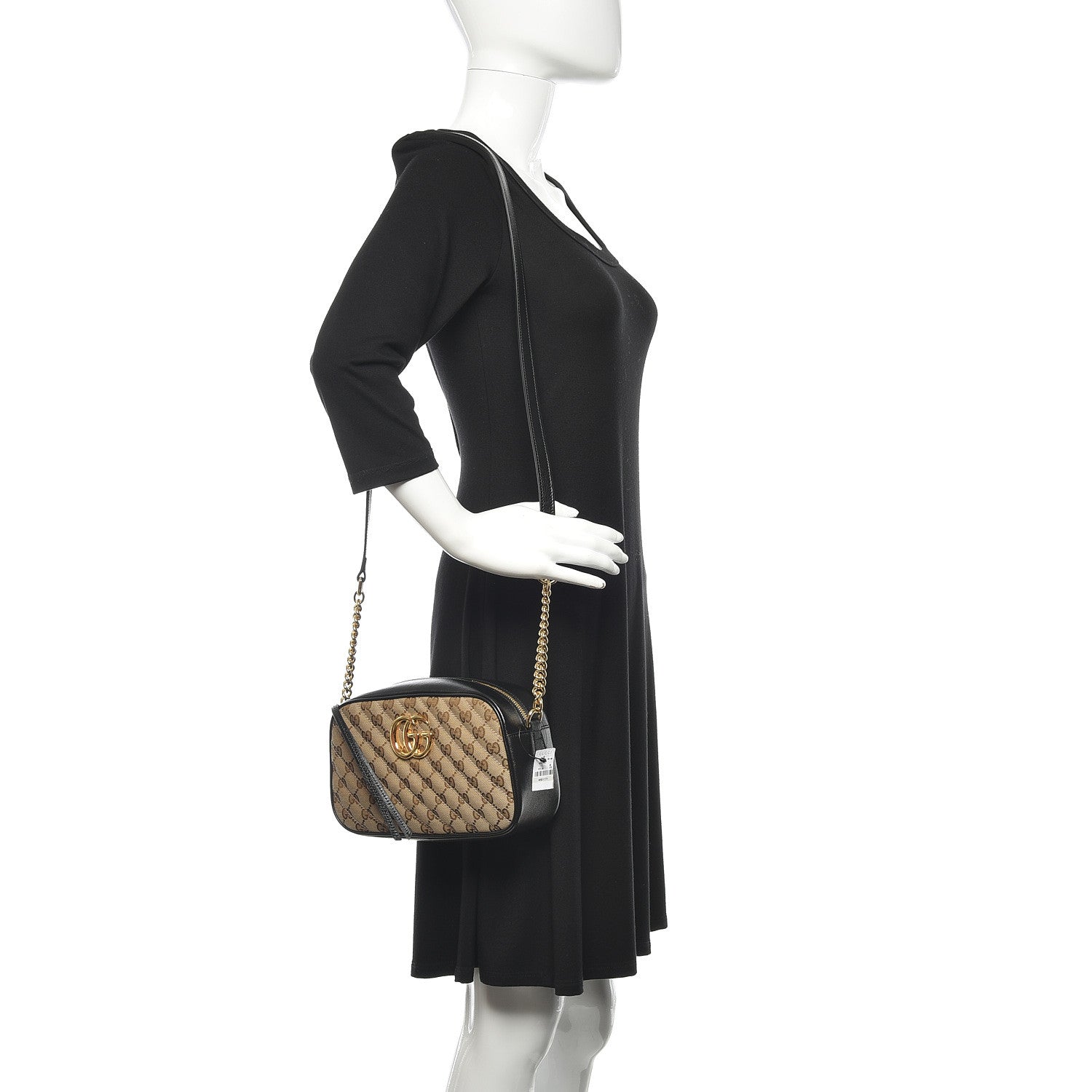 Gucci Monogram Matelasse Diagonal Small GG Marmont Chain Shoulder Bag Beige Black 2 of 11
