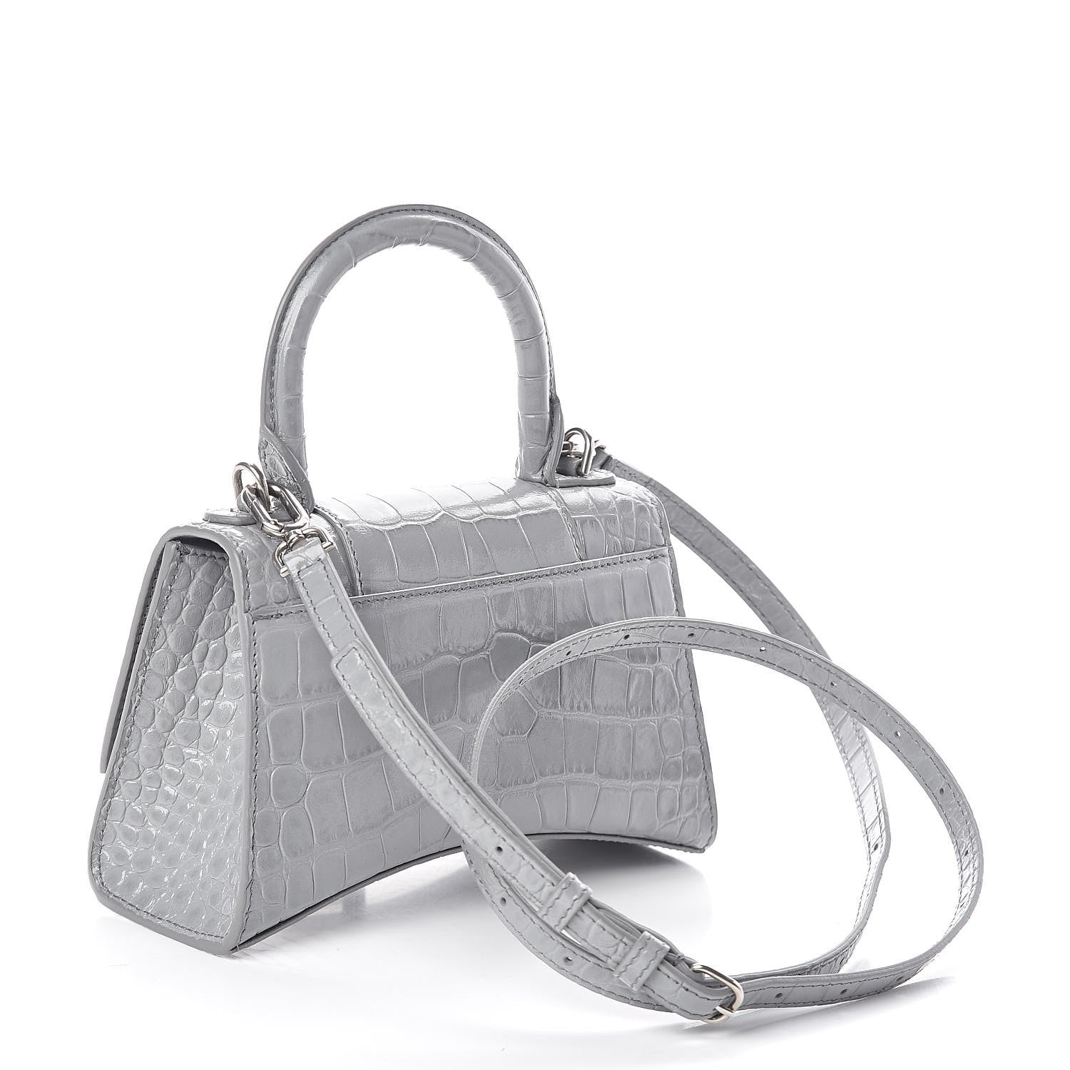 Balenciaga Shiny Calfskin Crocodile Embossed Hourglass Top Handle Bag XS Balenciaga Grey 3 of 9