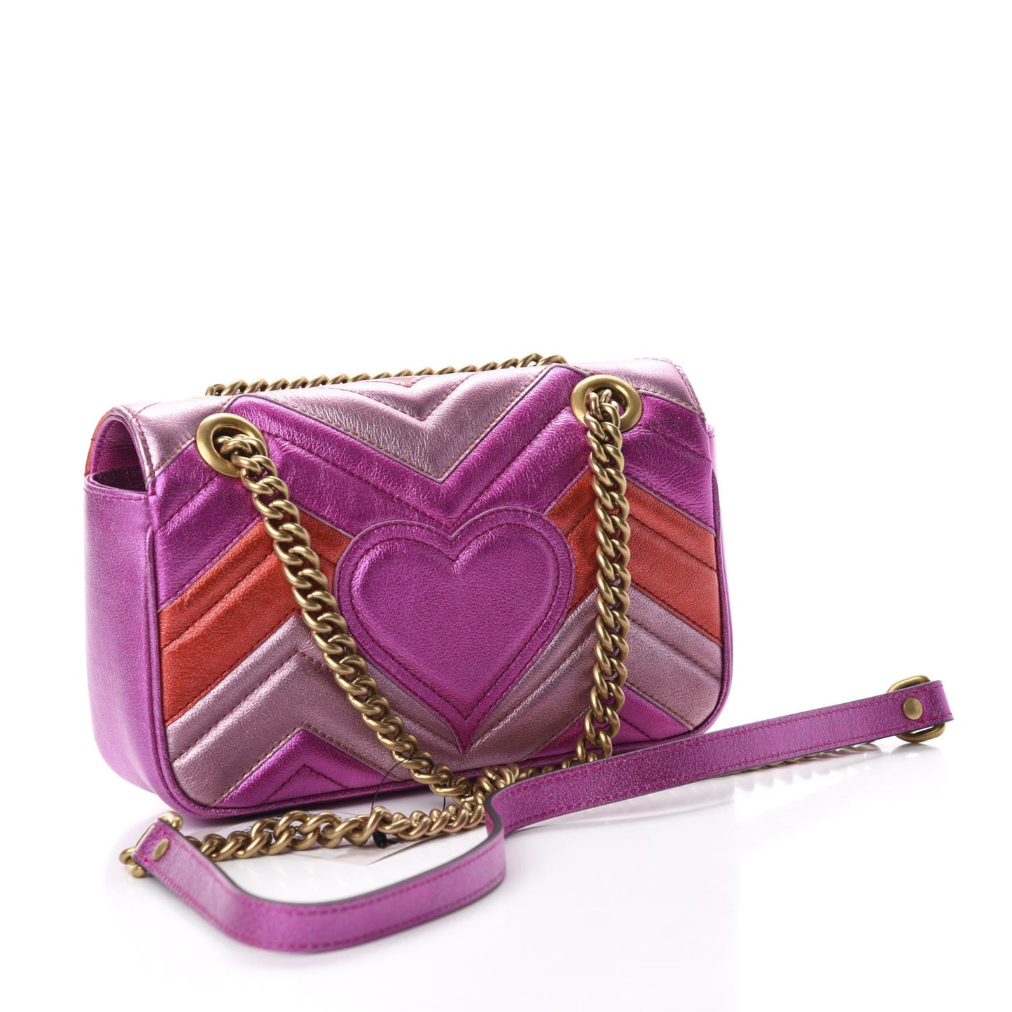 Metallic Calfskin Matelasse Mini GG Marmont Shoulder Bag Fuchsia