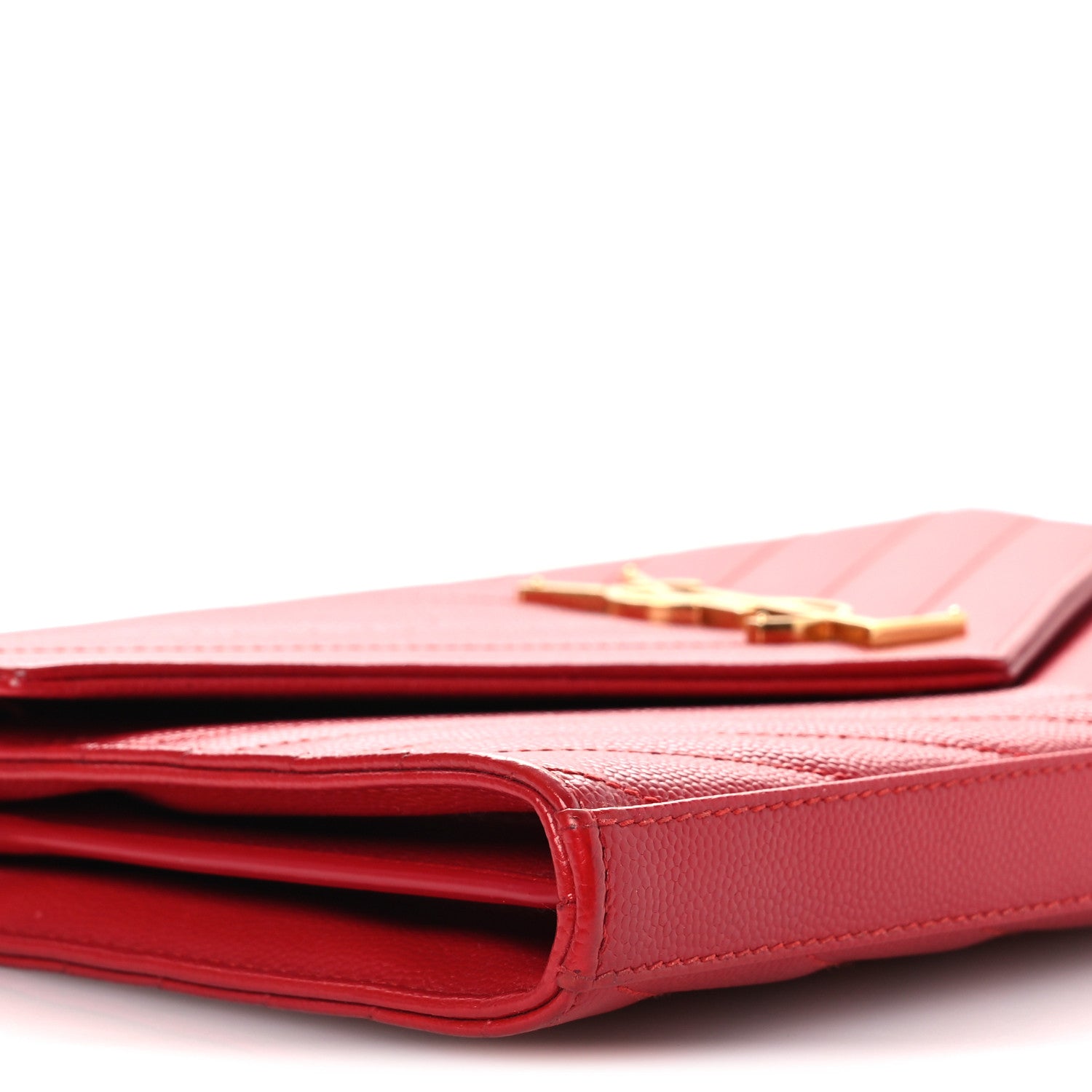 Saint Laurent Grain De Poudre Matelasse Chevron Monogram Chain Wallet Red 9 of 15