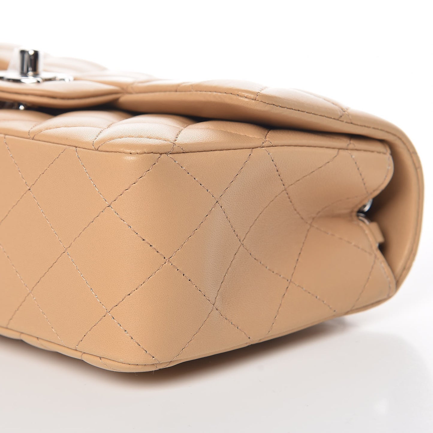 Lambskin Quilted Mini Rectangular Flap Beige