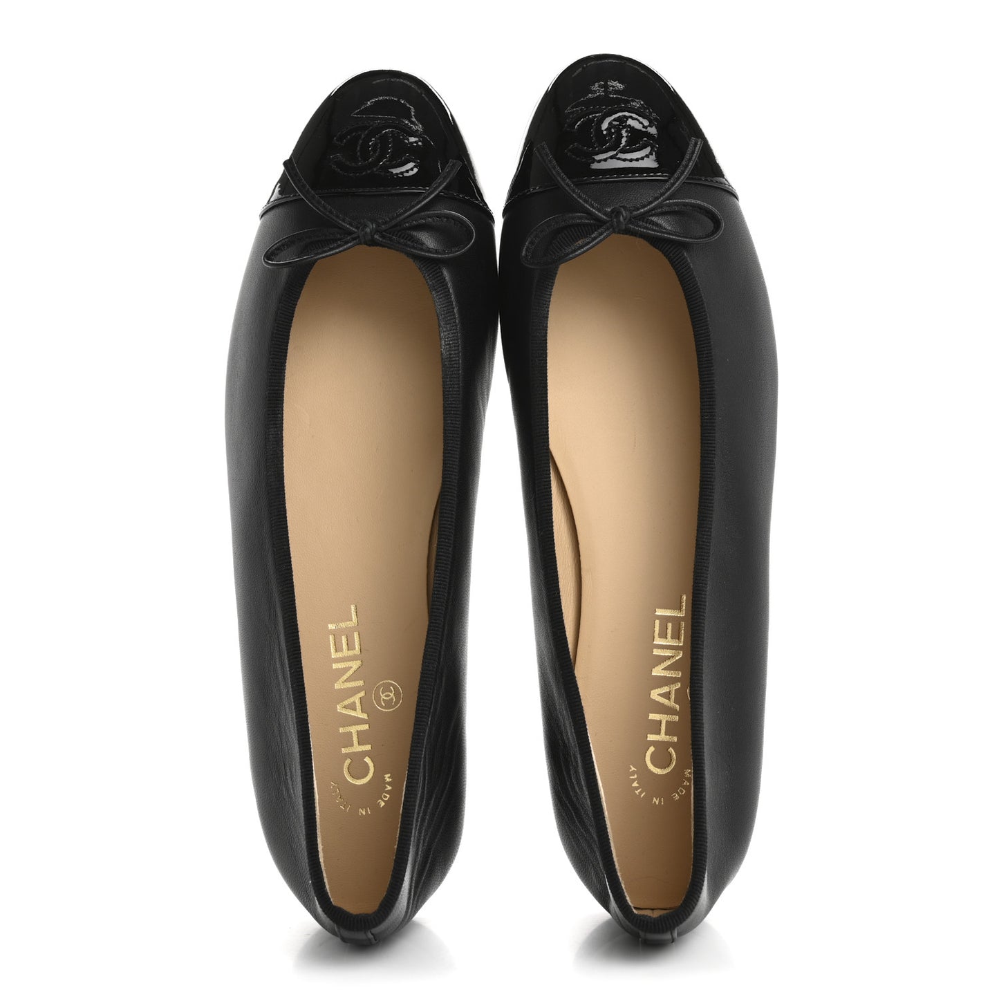 Lambskin Patent Cap Toe Ballerina Flats 41 Black