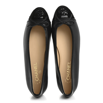 Chanel Lambskin Patent Cap Toe Ballerina Flats 41 Black 2 of 10