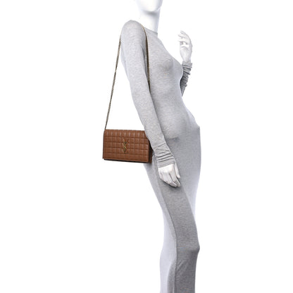 Saint Laurent Lambskin Carre Quilted Cassandre Chain Wallet Brown 2 of 12