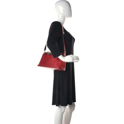 Fendi Vitello Dolce Bi-Color FF 1974 Embossed Medium By The Way Boston Bag Fragola Maya Black 1 of 13