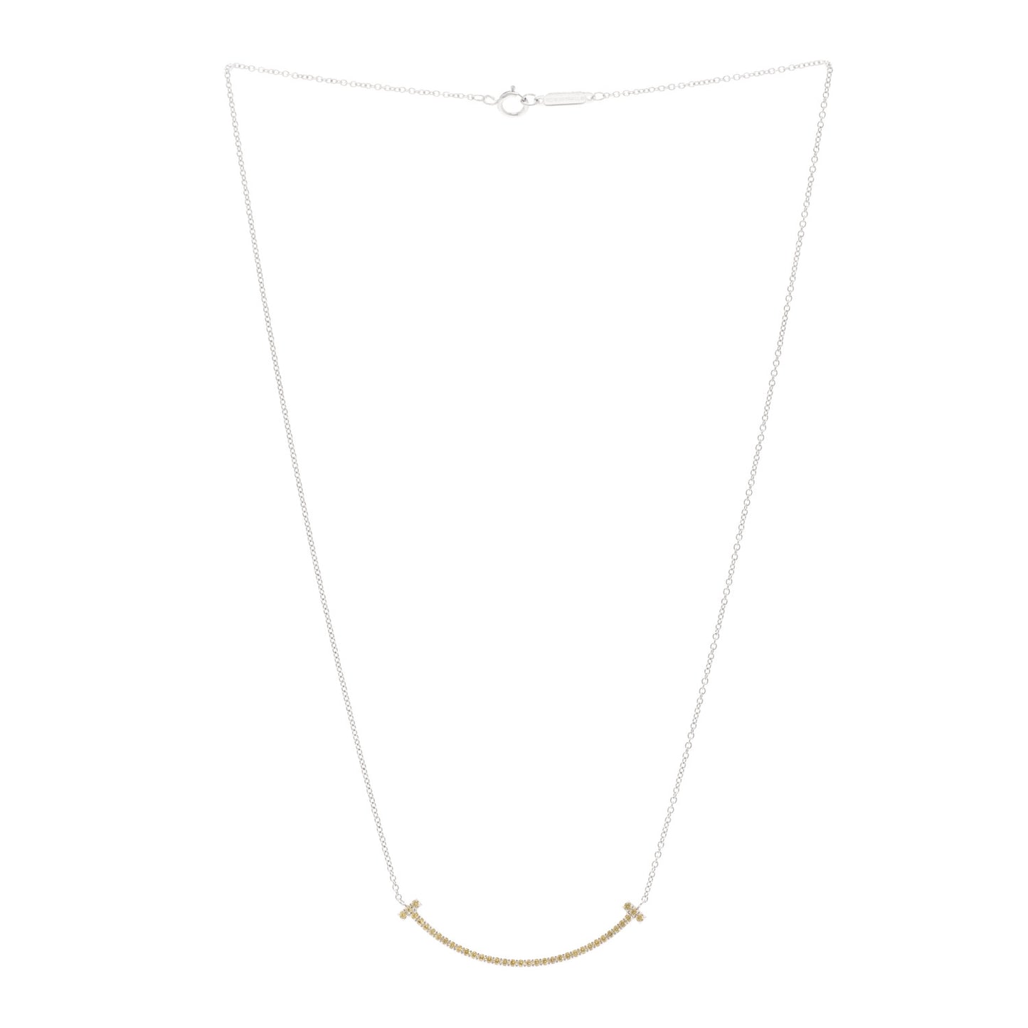 18K White Gold Yellow Sapphire Small T Smile Pendant Necklace