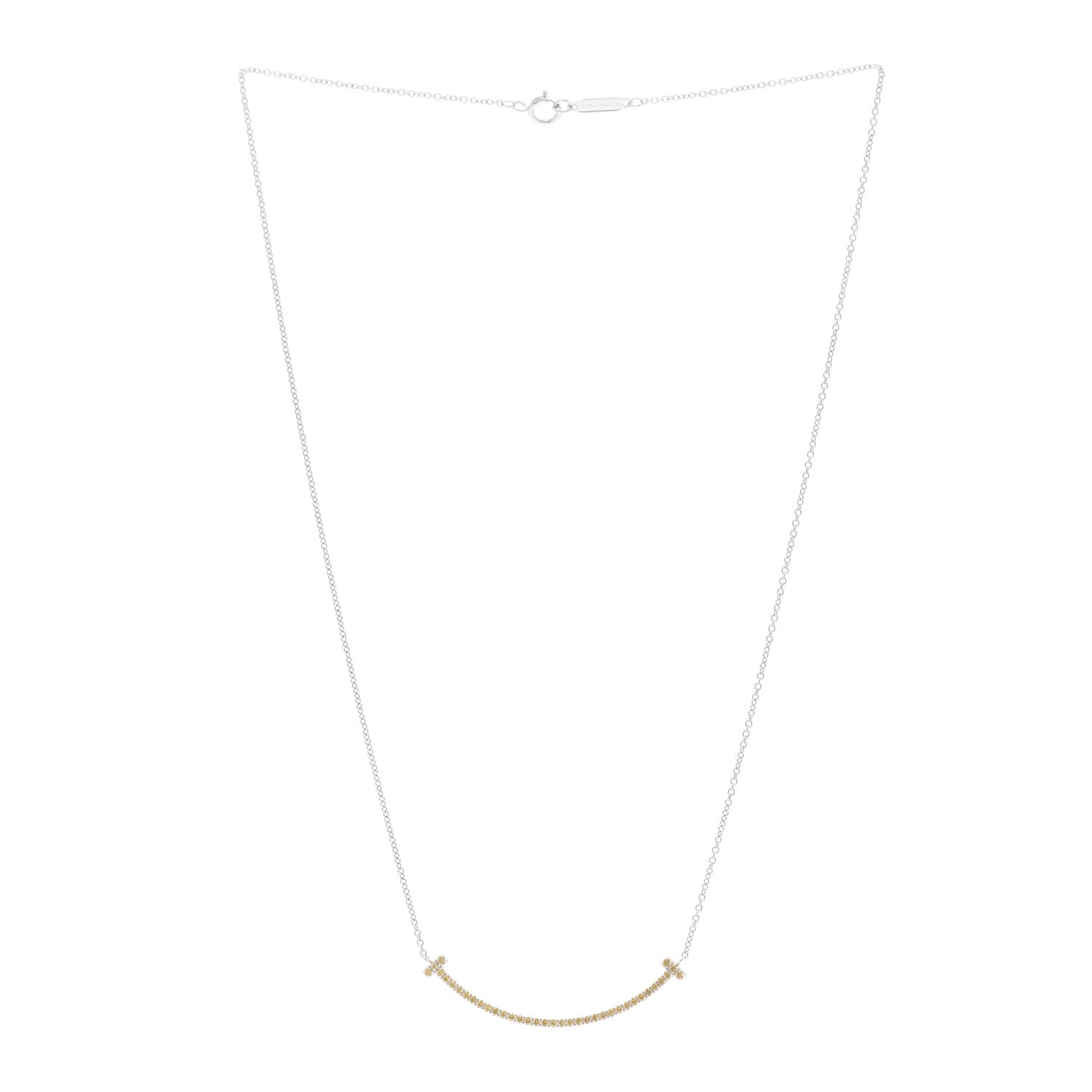 Tiffany 18K White Gold Yellow Sapphire Small T Smile Pendant Necklace 3 of 6