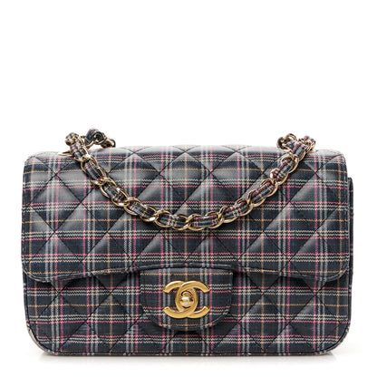 Chanel Calfskin Quilted Plaid Printed Small Single Flap Navy Multicolor 1 of 12