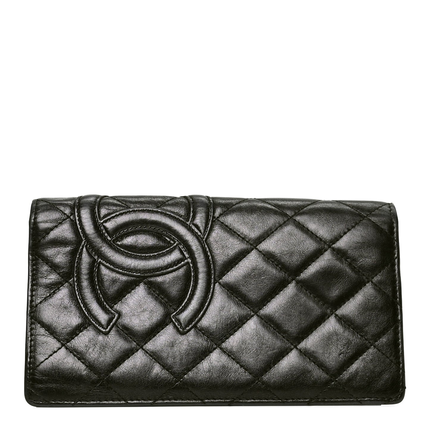 Aged Calfskin Quilted Cambon Yen Wallet Black