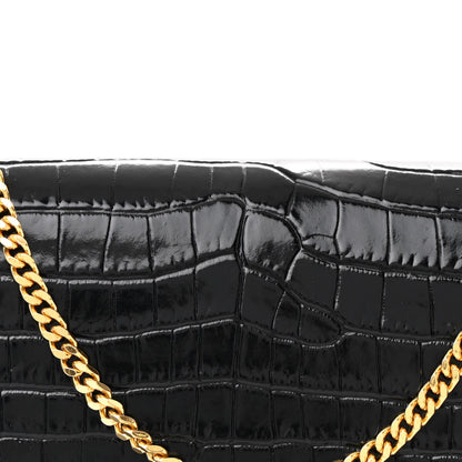 Saint Laurent Calfskin Crocodile Embossed Monogram Chain Wallet Black 10 of 12