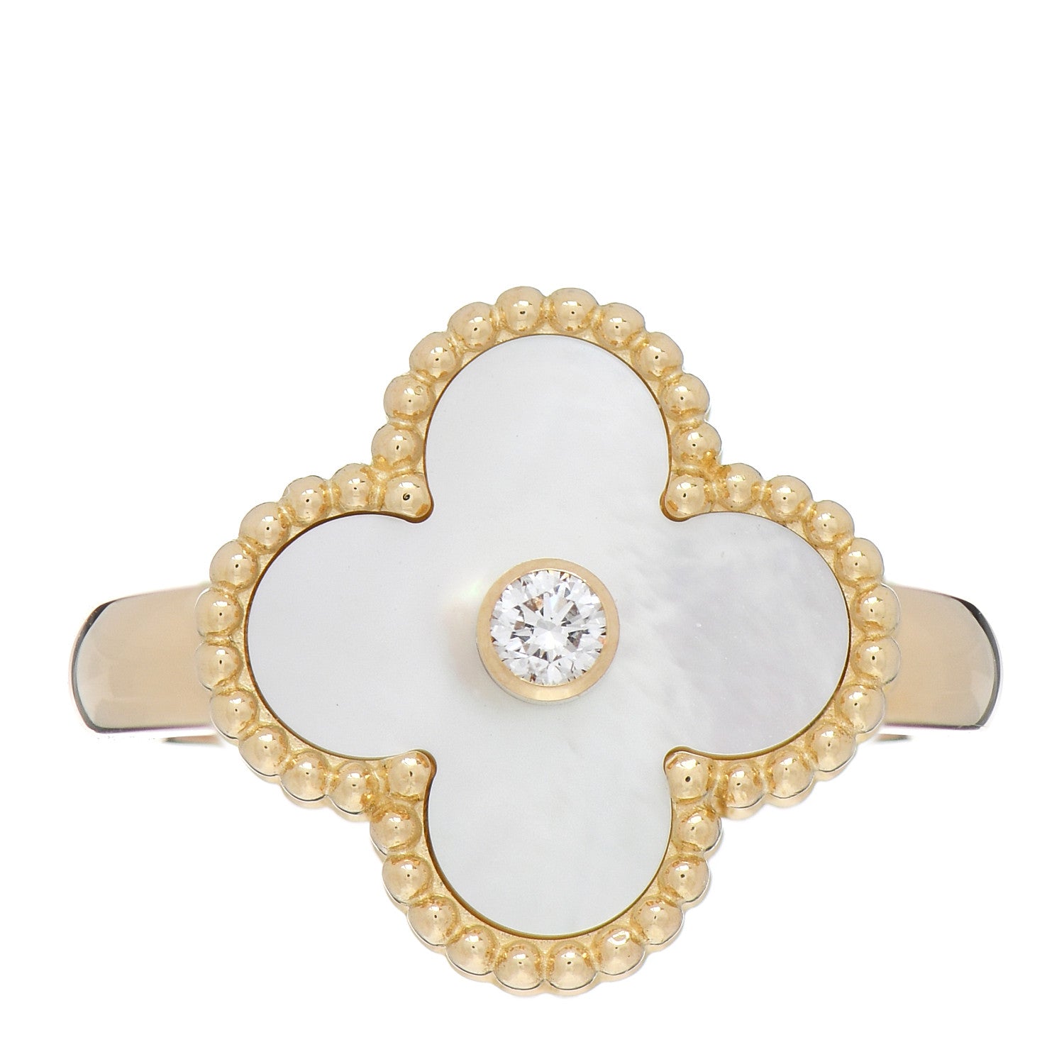 Van Cleef & Arpels 18K Yellow Gold Diamond Mother of Pearl Vintage Alhambra Ring 52 6 1 of 6