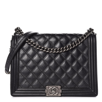 Chanel Calfskin Embossed Stitch Large Boy Flap Black 1 of 19