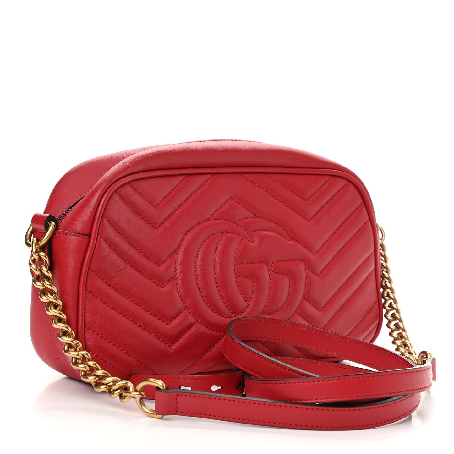 Calfskin Matelasse Small GG Marmont Chain Shoulder Bag Hibiscus Red