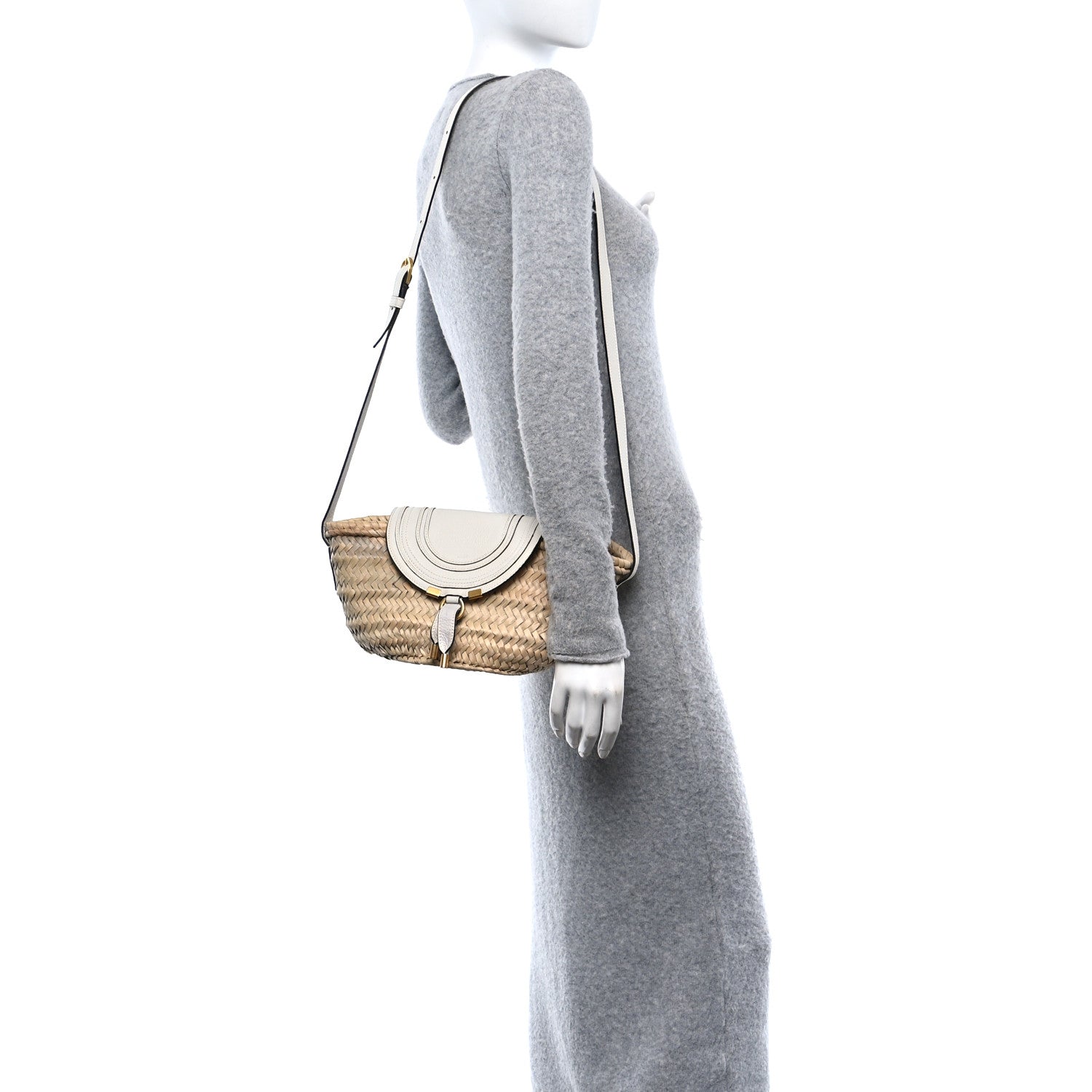 Chloe Raffia Calfskin Marcie Basket White 2 of 11