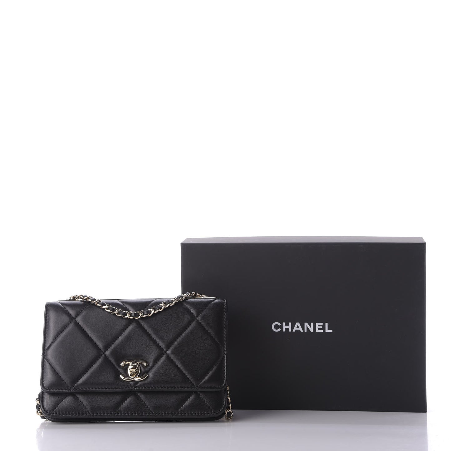 Lambskin Quilted Trendy CC Wallet On Chain WOC Black