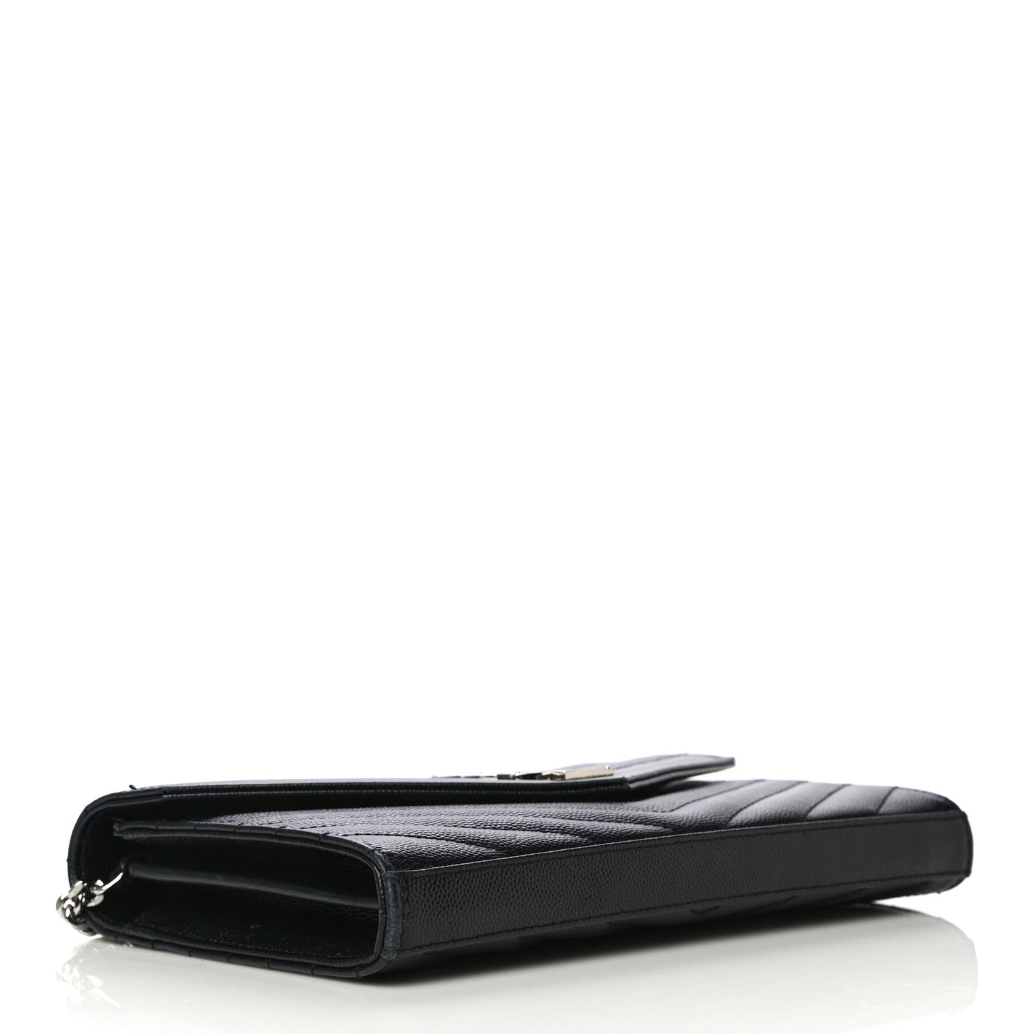 Saint Laurent Grain De Poudre Matelasse Chevron Monogram Chain Wallet Black 4 of 21