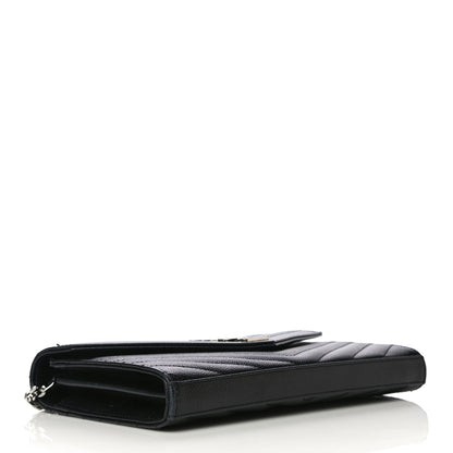 Saint Laurent Grain De Poudre Matelasse Chevron Monogram Chain Wallet Black 4 of 21
