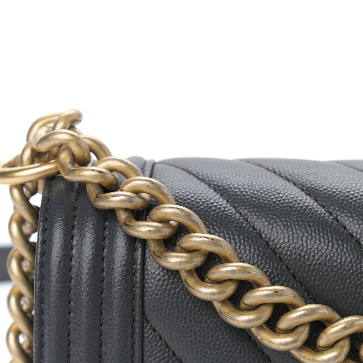 Caviar Chevron Quilted Small Boy Flap Dark Grey