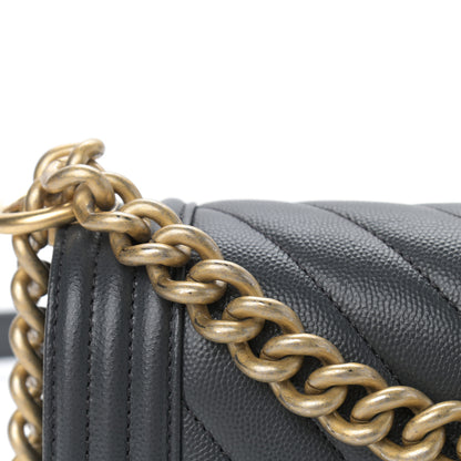 Chanel Caviar Chevron Quilted Small Boy Flap Dark Grey 10 of 11