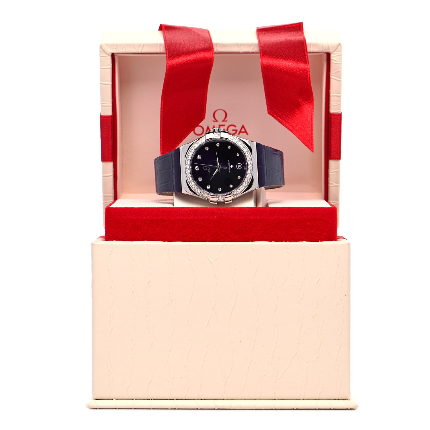 Omega Stainless Steel Calfskin Diamond Bezel 35mm Constellation Quartz Watch Purple 123.18.35.60.60.001 6 of 6