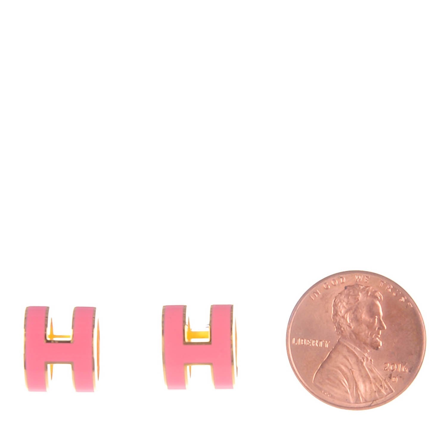 Hermes Gold Lacquered Pop H Earrings Rose Valentine 2 of 6