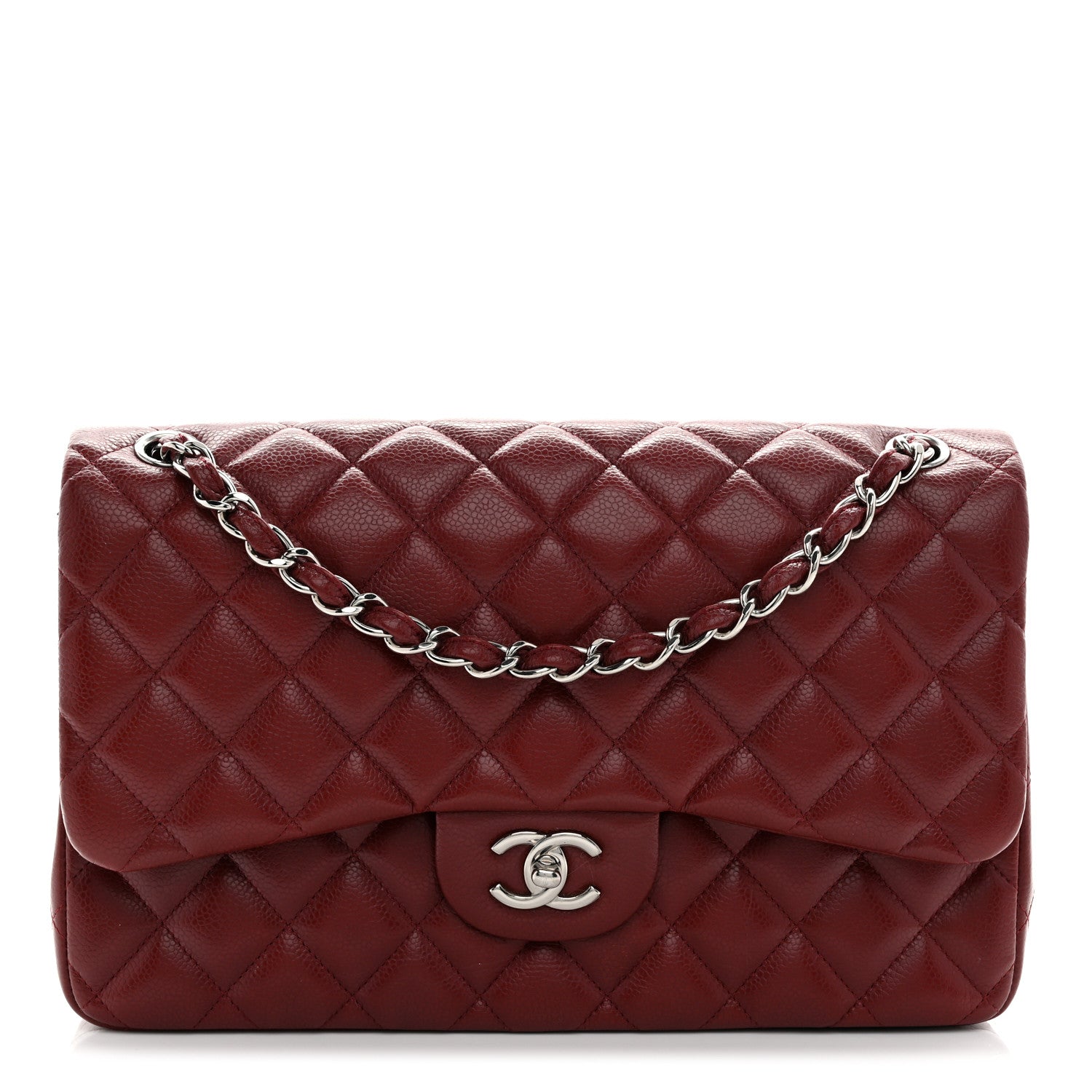 Chanel Caviar Quilted Jumbo Double Flap Dark Red 1 of 10