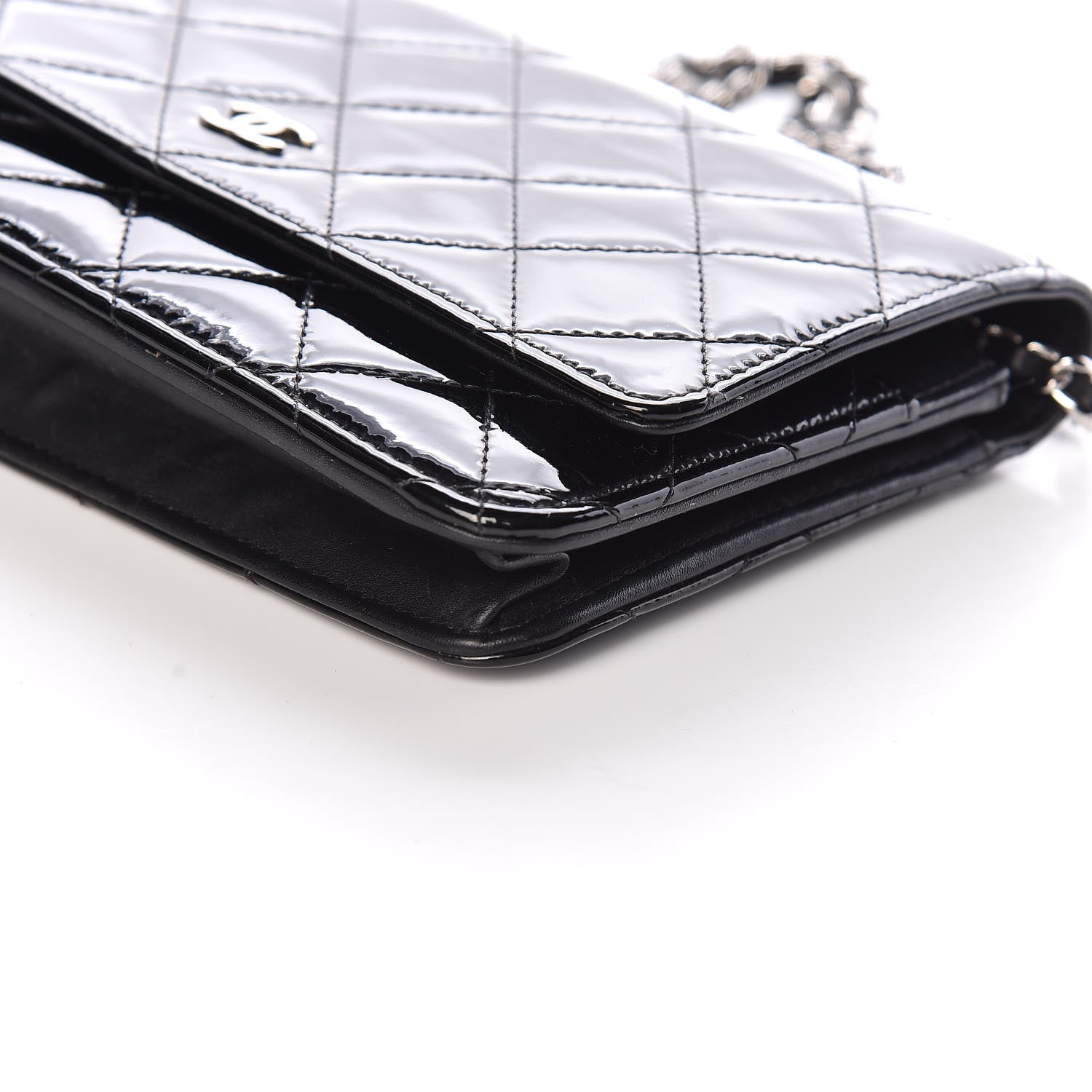 Chanel Patent Quilted Wallet On Chain WOC Black 12 of 13