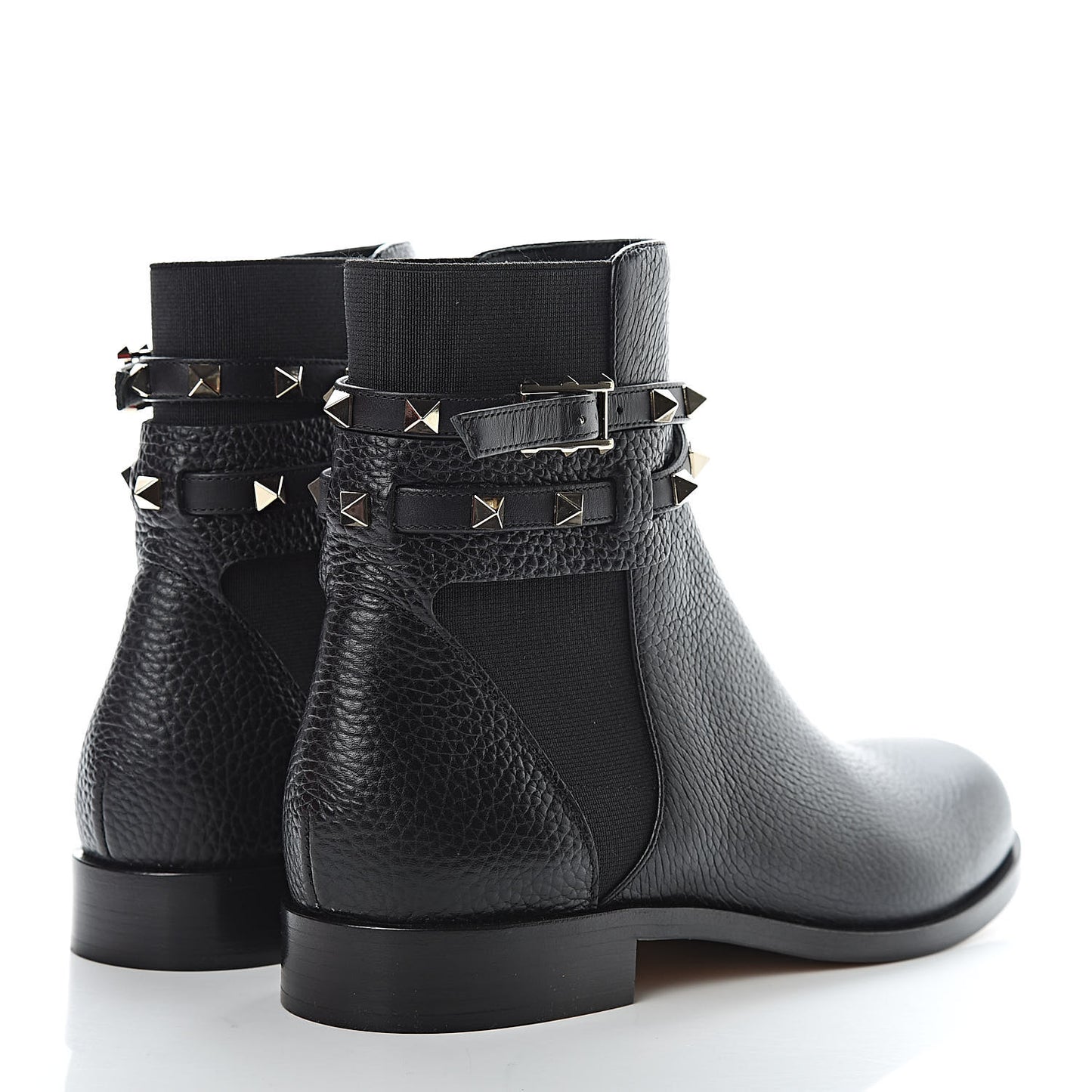 Grained Calfskin Rockstud Beatle Chelsea Ankle Boots 39 Black