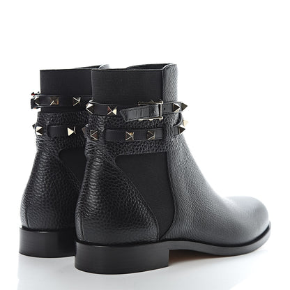 Valentino Garavani Grained Calfskin Rockstud Beatle Chelsea Ankle Boots 39 Black 4 of 9