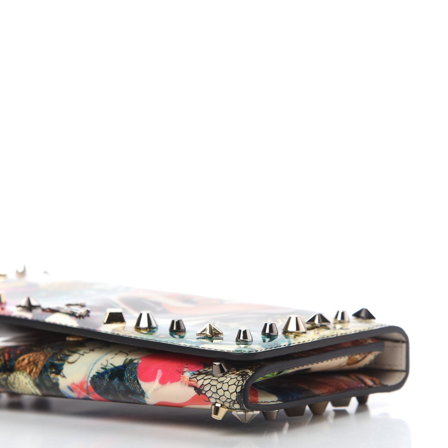 Patent Printed Collage Flap Wallet Multicolor