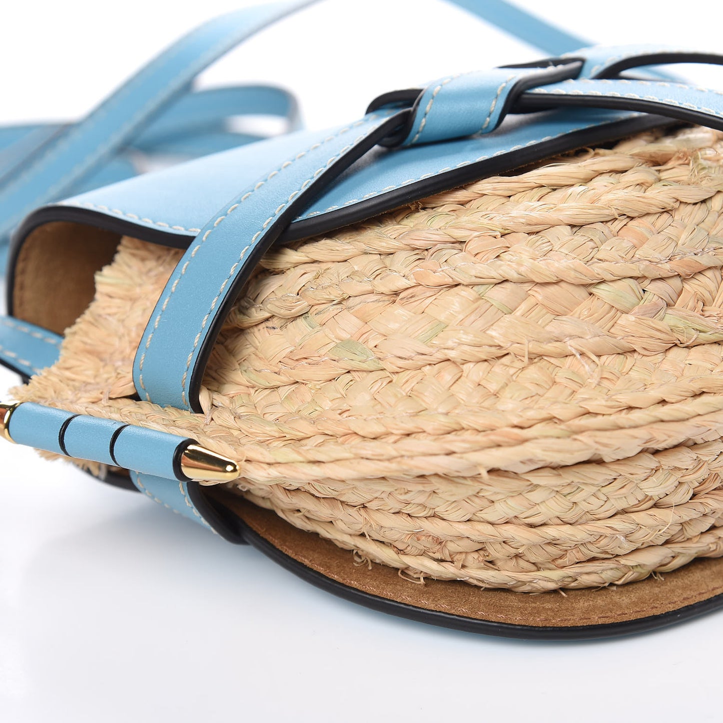 Calfskin Raffia Mini Gate Crossbody Bag Light Blue Natural