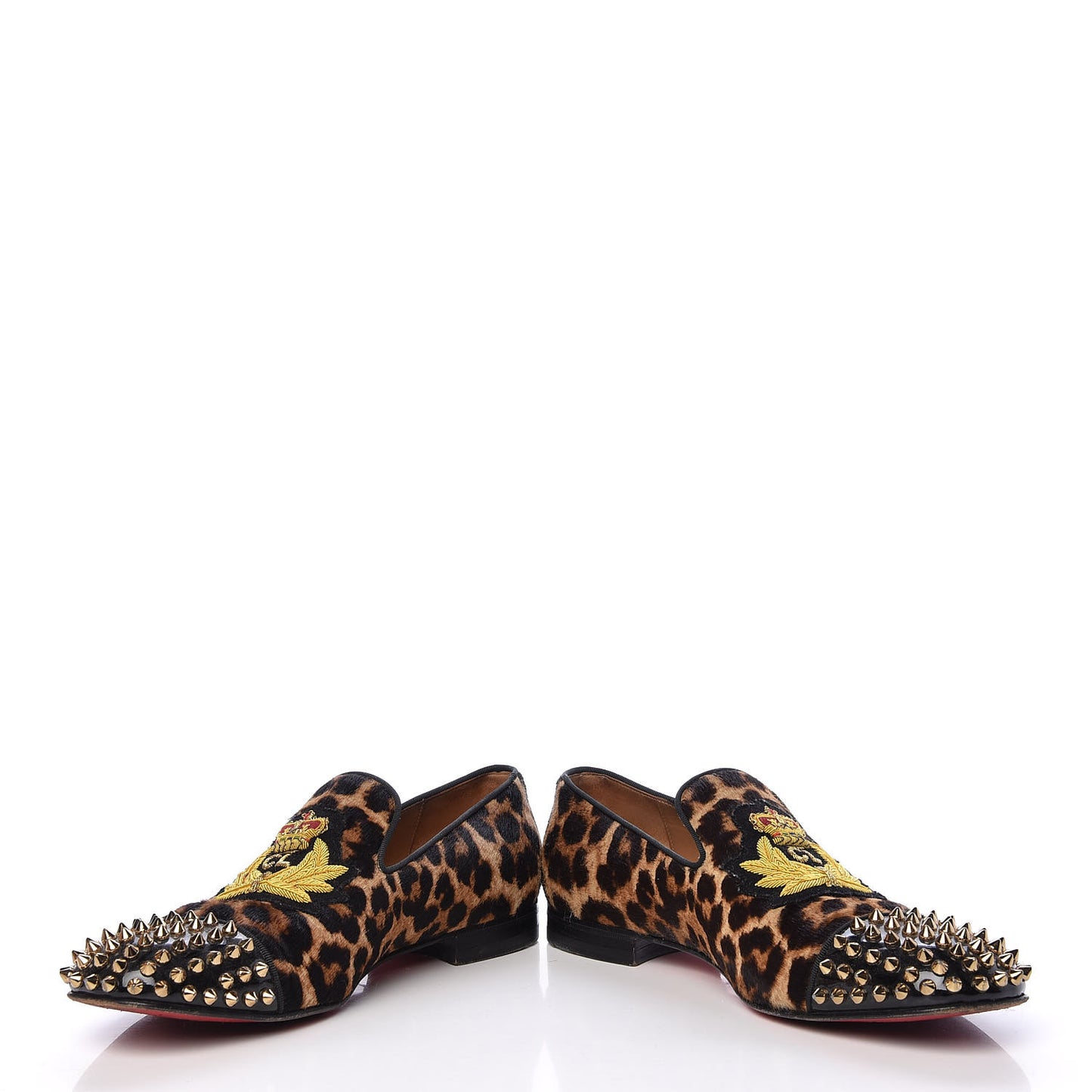 Pony Hair Print Spikes Mens Intern Flat Loafers 40.5 Leopard Black