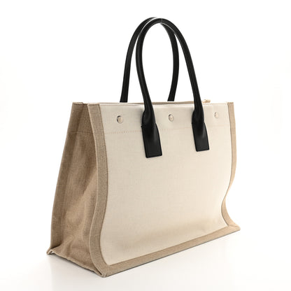 Saint Laurent Linen Calfskin Small Rive Gauche Tote Greggio Natural 2 of 9