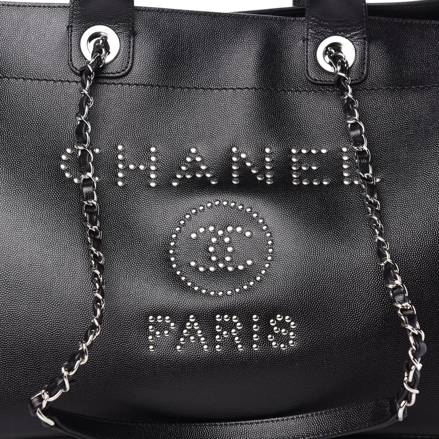 Caviar Medium Studded Deauville Tote Black