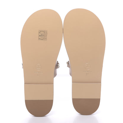 Chanel Calfskin Chain CC Logo Toe Ring Sandals 37 Beige 5 of 9