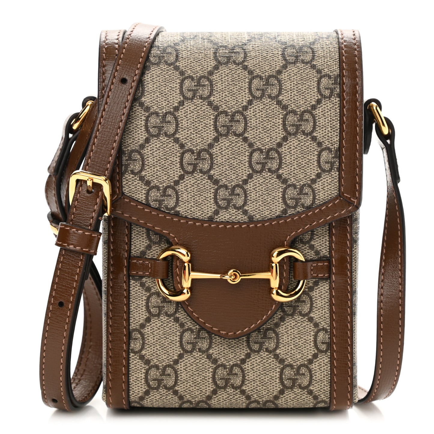 GG Supreme Monogram Mini Horsebit 1955 Crossbody Bag Beige Brown Sugar