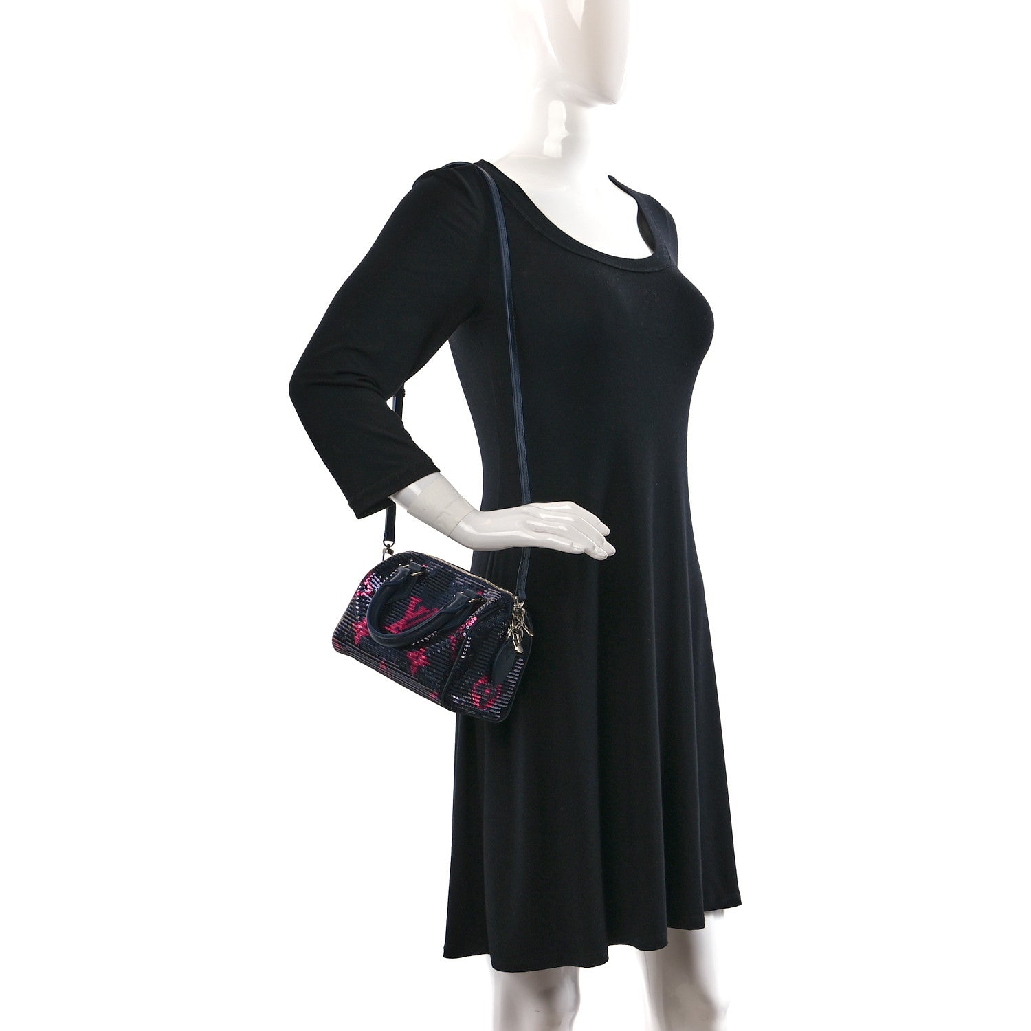 Louis Vuitton Giant Monogram Sequins Speedy Bandouliere 18 Navy Fuchsia 2 of 8
