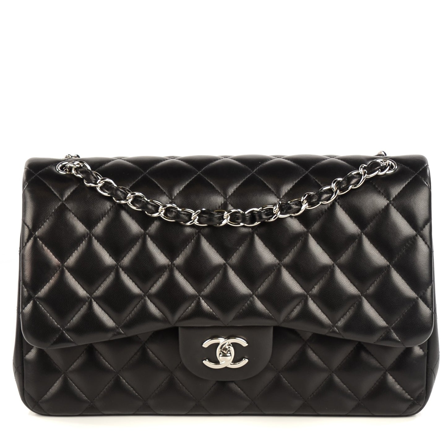 Lambskin Quilted Jumbo Double Flap Black