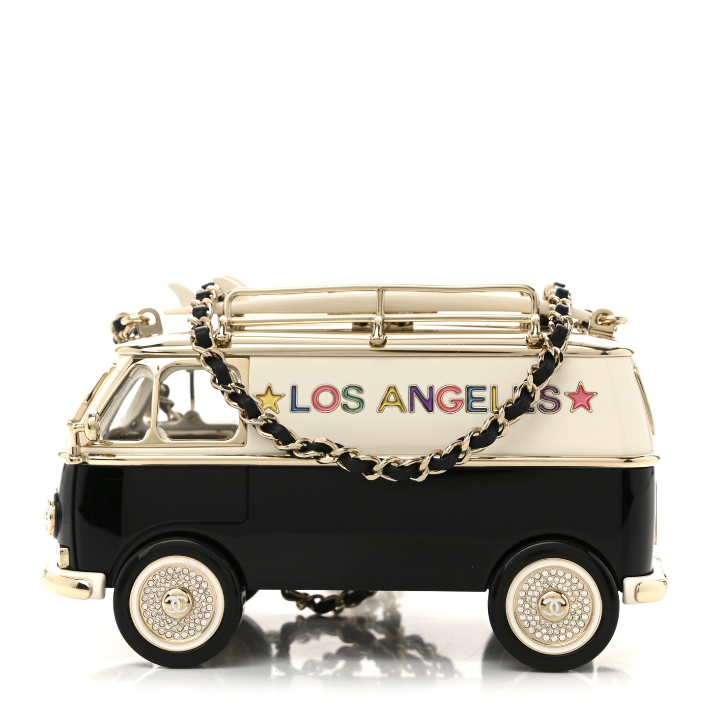 Resin Crystal Los Angeles Mini Van Minaudiere Black White