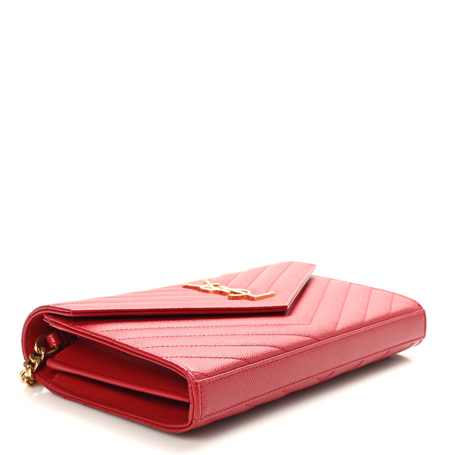 Saint Laurent Grain De Poudre Matelasse Chevron Monogram Chain Wallet Rouge Eros 4 of 9