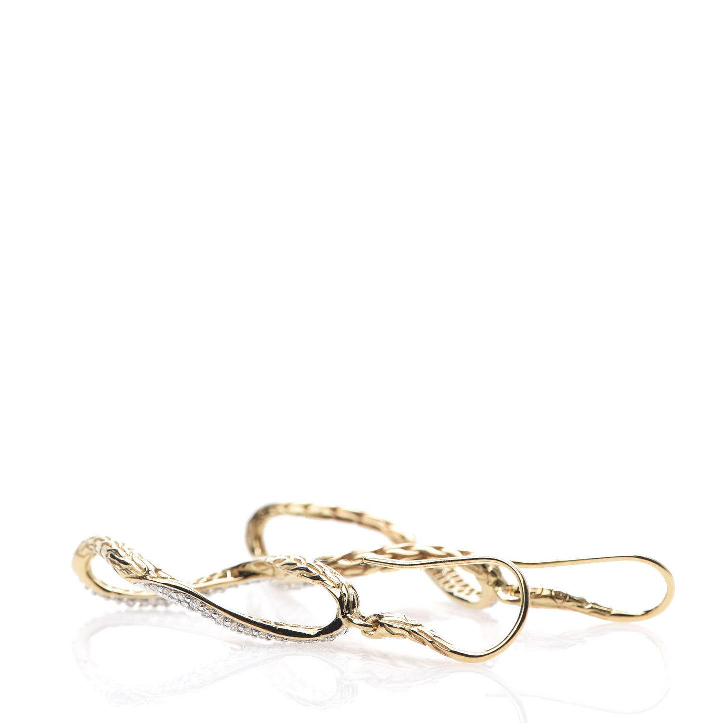 18K Yellow Gold Diamond Classic Chain Twisted Wave Drop Earrings