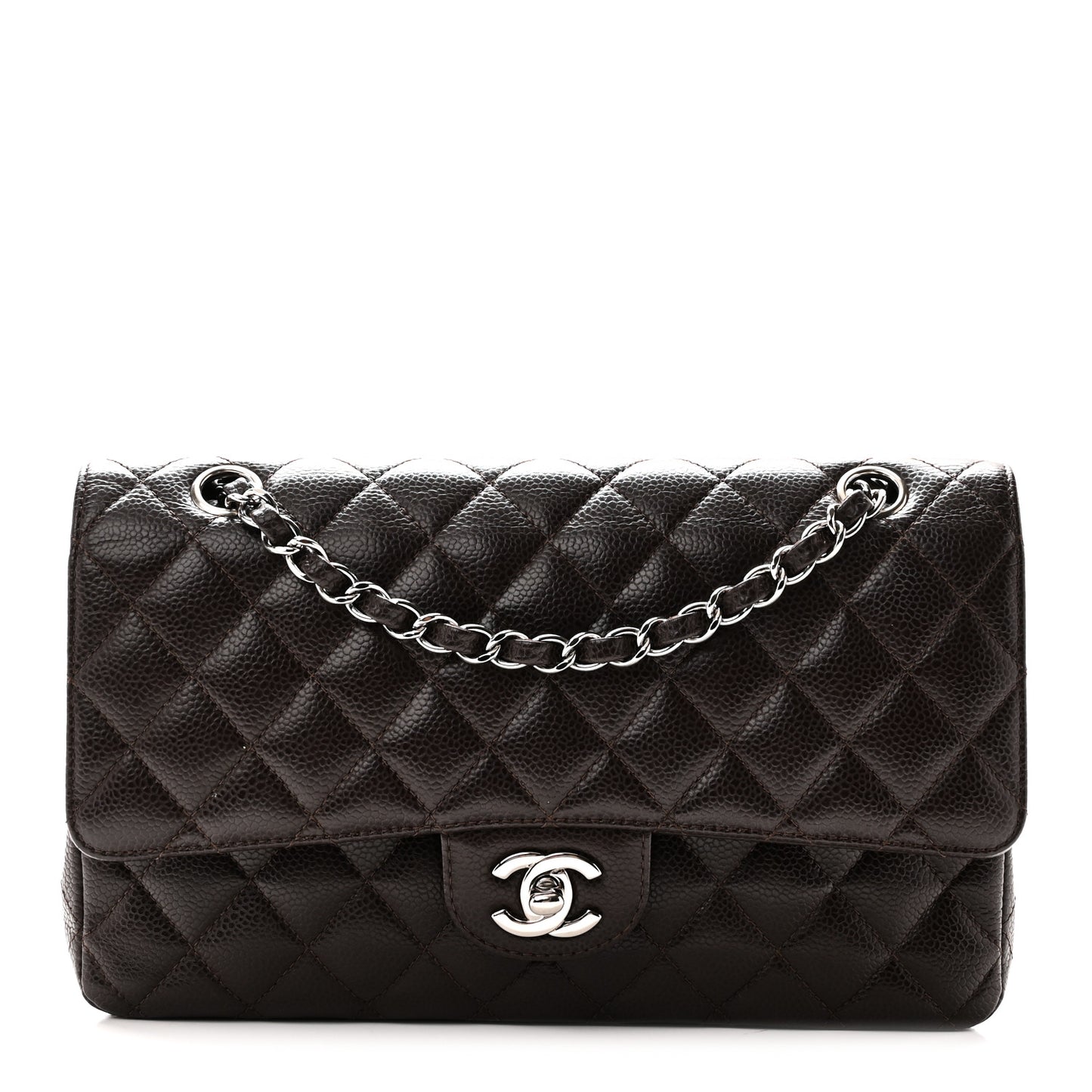 Caviar Quilted Medium Double Flap Brown