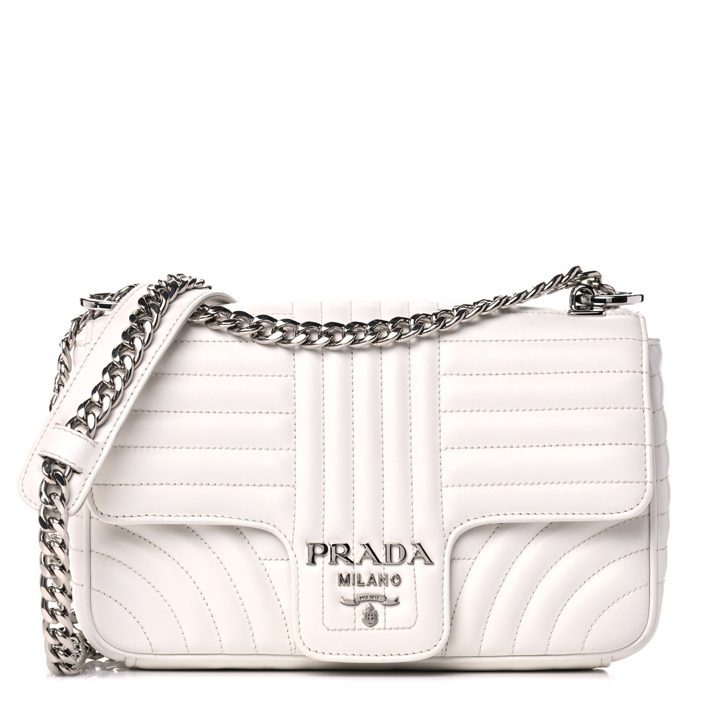 Soft Calfskin Impunture Diagramme Medium Chain Flap Shoulder Bag White