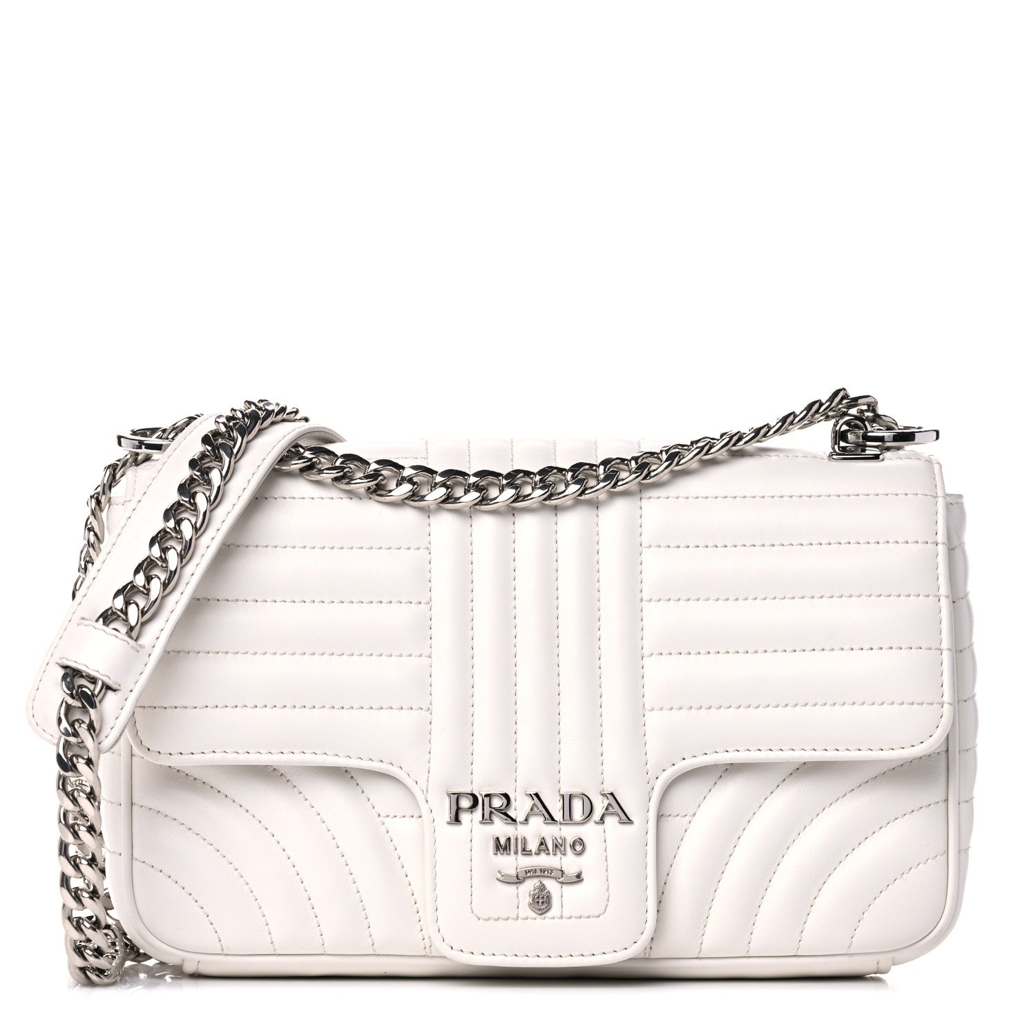 Prada Soft Calfskin Impunture Diagramme Medium Chain Flap Shoulder Bag White 1 of 12
