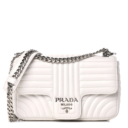 Prada Soft Calfskin Impunture Diagramme Medium Chain Flap Shoulder Bag White 1 of 12