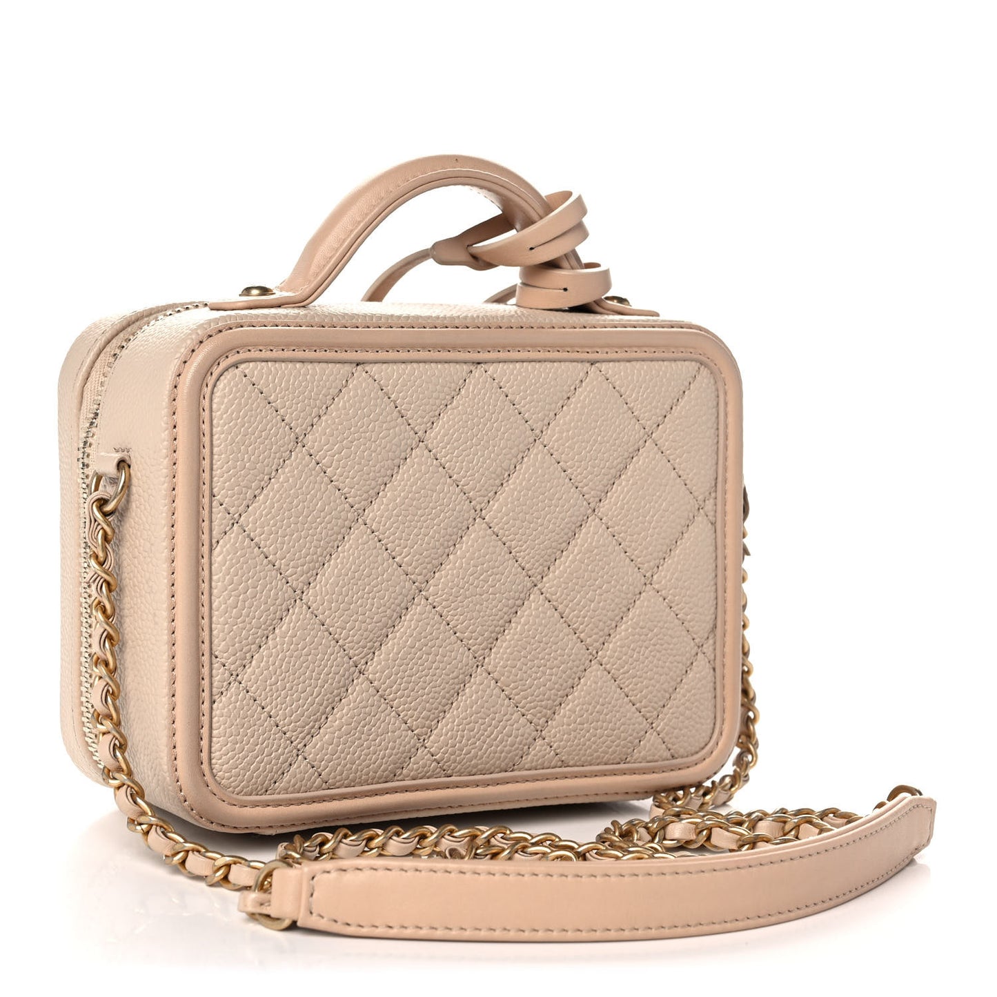 Caviar Quilted Small CC Filigree Vanity Case Beige