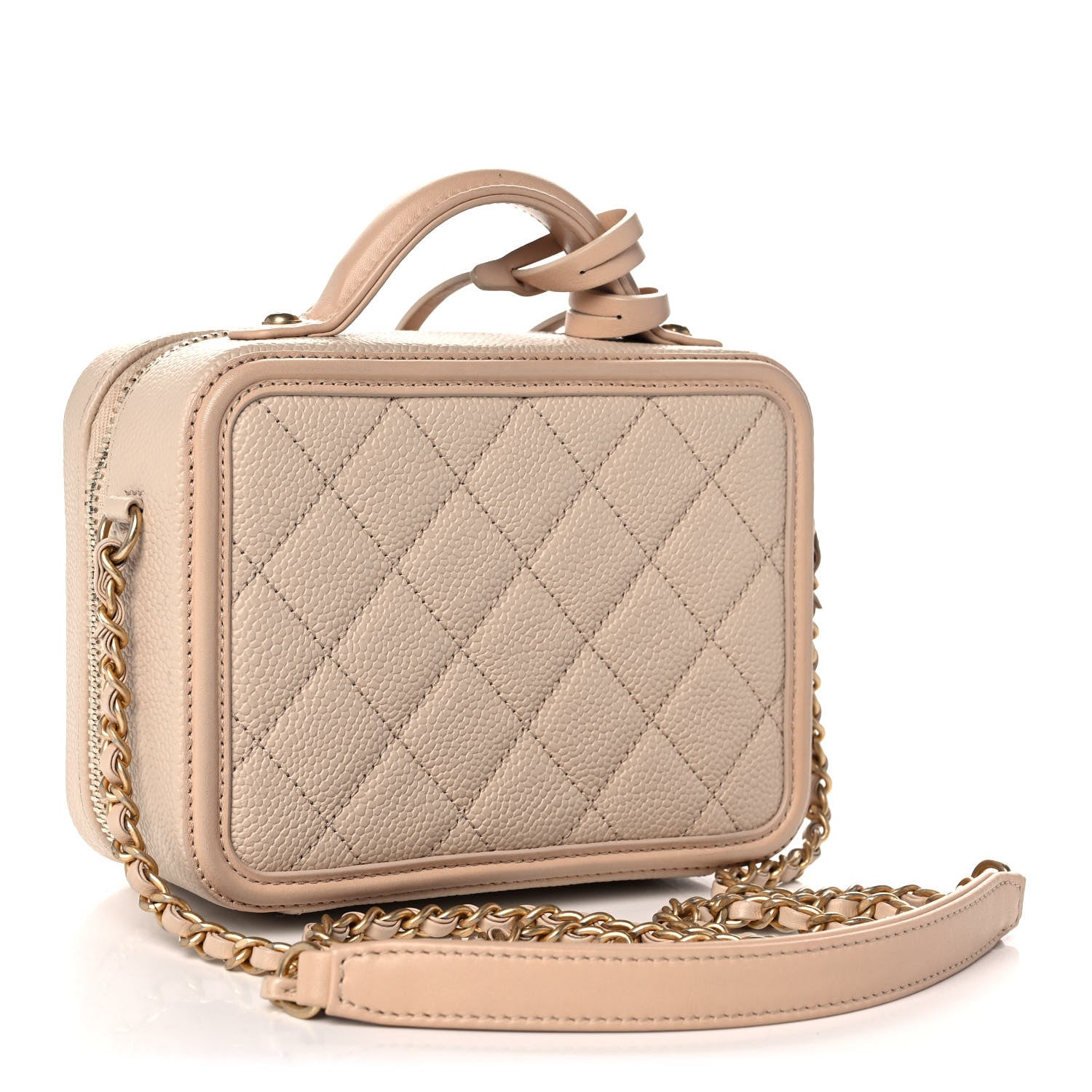 Chanel Caviar Quilted Small CC Filigree Vanity Case Beige 3 of 12