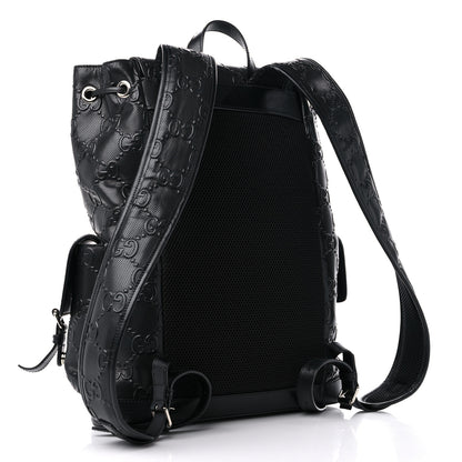 Gucci Calfskin GG Tennis Embossed Double Buckle Backpack Black 3 of 9