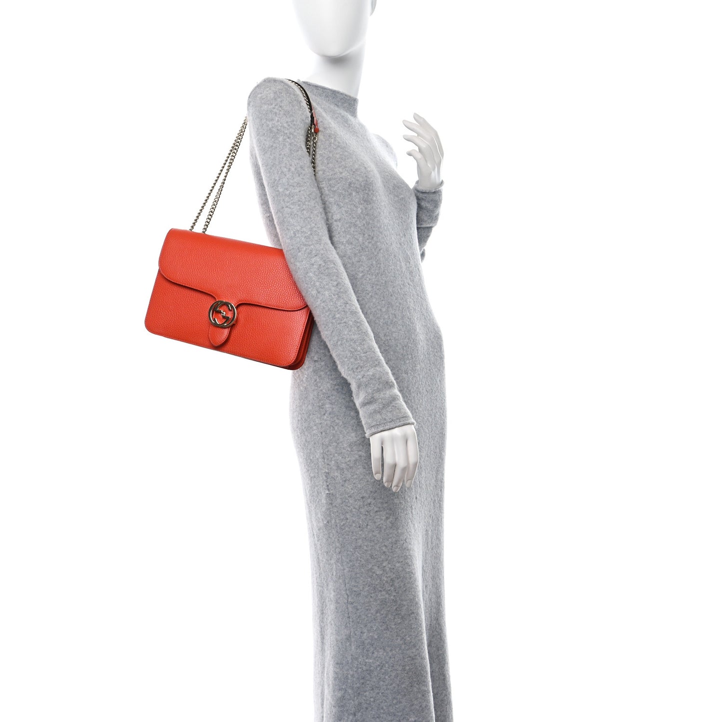 Dollar Calfskin Interlocking G Shoulder Bag Sun Orange